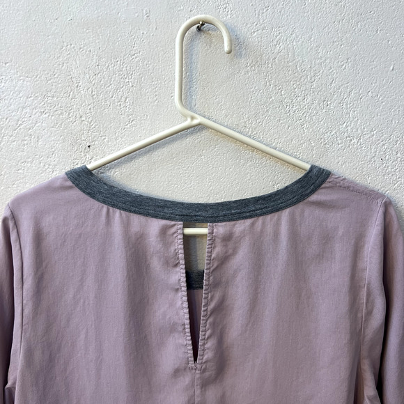 SOFT SURROUNDINGS Light Purple Silk Blouse 3/4 Sleeve Gray Trim Keyhole Medium - Picture 6 of 6